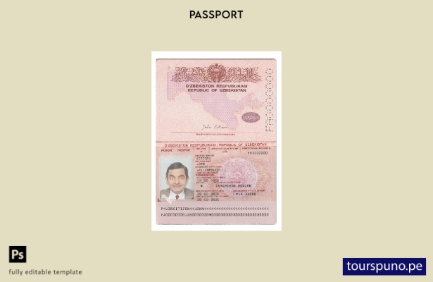 listo para imprimir la plantilla actual del pasaporte de Uzbekistán
